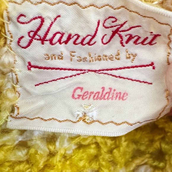 Vintage Hand Knit Yellow Belted Cardigan Sweater Jacket - Picture 4 of 6